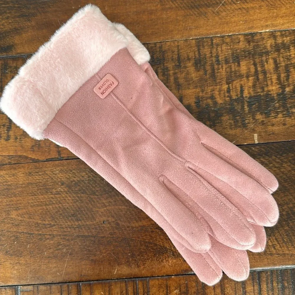Set of 5 Plush Touchscreen Winter Gloves - Warm Faux Suede & Faux Fur Bundle